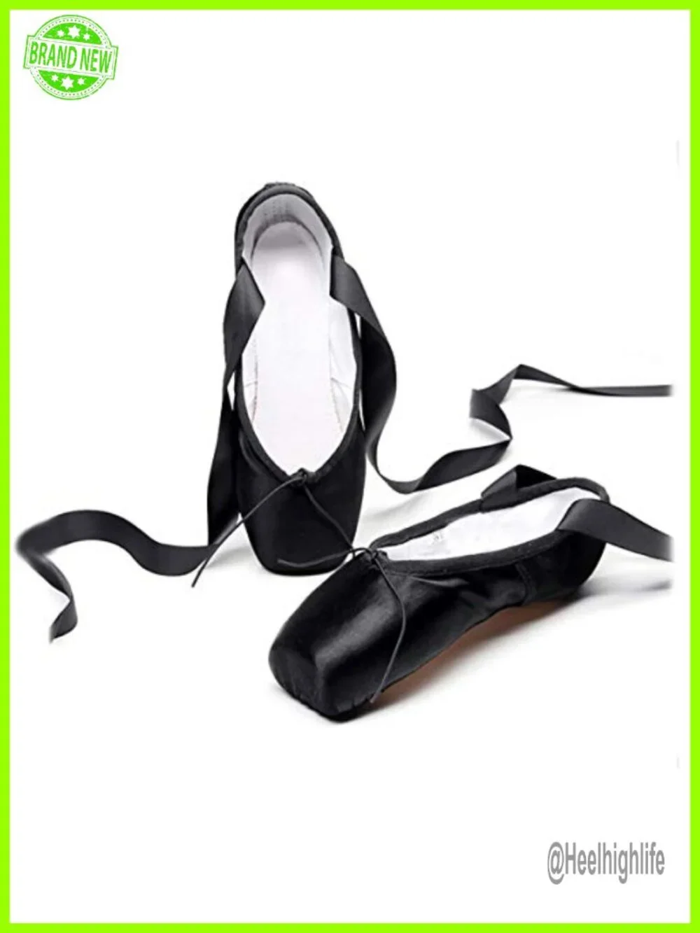 Satin Ballet Pointe Shoes with Sewed Ribbon - Women's Dance Slippers